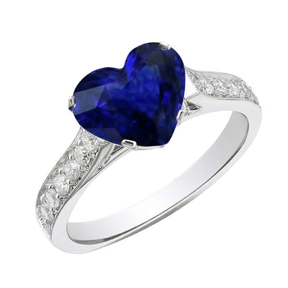 Gold Heart Ceylon Sapphire Natural Earth Mined Diamond Engagement Ring 4 Carats
