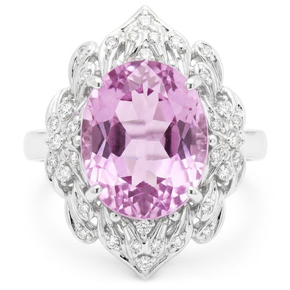 Gold Kunzite Natural Earth Mined Diamond Ring