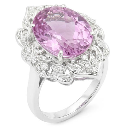 Gold Kunzite Natural Earth Mined Diamond Ring