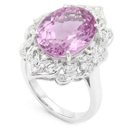 Gold Kunzite Natural Earth Mined Diamond Ring