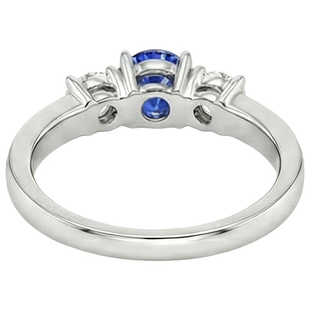 Gold Natural Earth Mined Diamond Anniversary Ring Round Ceylon Sapphire & 2 Carats