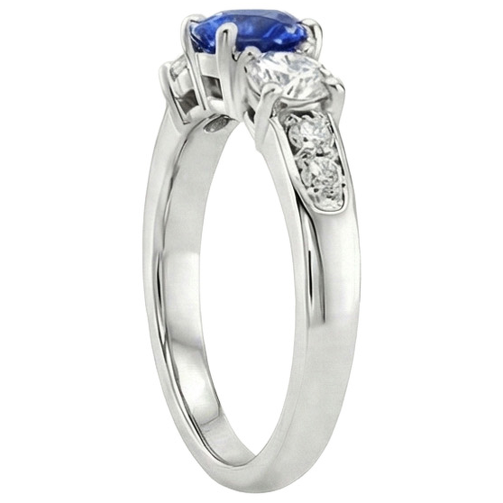 Gold Natural Earth Mined Diamond Anniversary Ring Round Ceylon Sapphire & 2 Carats
