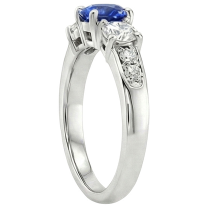 Gold Natural Earth Mined Diamond Anniversary Ring Round Ceylon Sapphire & 2 Carats