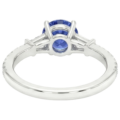 Gold Natural Earth Mined Diamond Engagement Ring Blue Sapphire With Baguettes 3 Carats