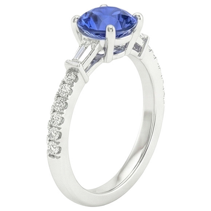 Gold Natural Earth Mined Diamond Engagement Ring Blue Sapphire With Baguettes 3 Carats