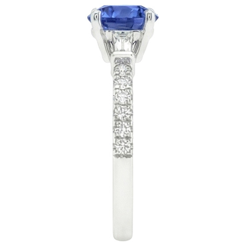 Gold Natural Earth Mined Diamond Engagement Ring Blue Sapphire With Baguettes 3 Carats