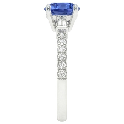 Gold Natural Earth Mined Diamond Engagement Ring Blue Sapphire With Baguettes 3 Carats