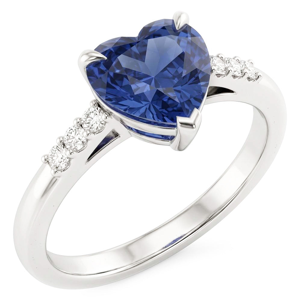 Gold Natural Earth Mined Diamond Gemstone Heart Ceylon Sapphire Ring Prong Set 1.75 Carats