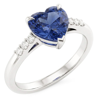Gold Natural Earth Mined Diamond Gemstone Heart Ceylon Sapphire Ring Prong Set 1.75 Carats