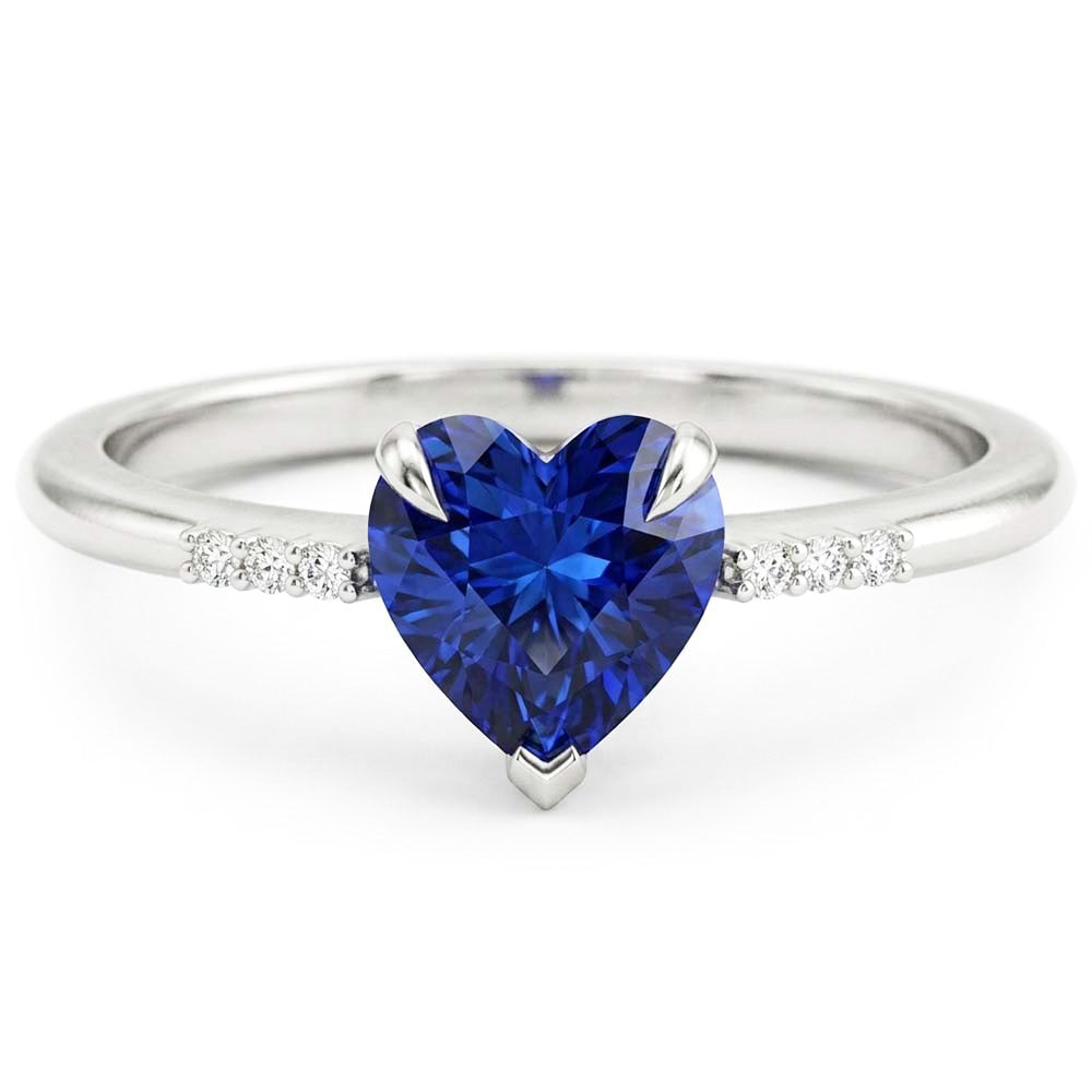 Gold Natural Earth Mined Diamond Gemstone Heart Ceylon Sapphire Ring Prong Set 1.75 Carats