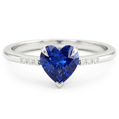 Gold Natural Earth Mined Diamond Gemstone Heart Ceylon Sapphire Ring Prong Set 1.75 Carats