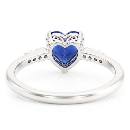 Gold Natural Earth Mined Diamond Gemstone Heart Ceylon Sapphire Ring Prong Set 1.75 Carats