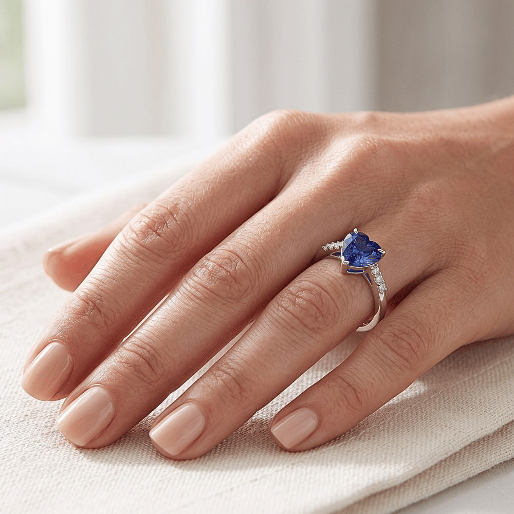 Gold Natural Earth Mined Diamond Gemstone Heart Ceylon Sapphire Ring Prong Set 1.75 Carats
