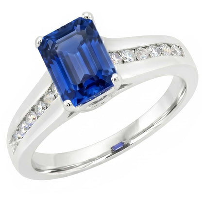 Gold Natural Earth Mined Diamond Jewelry Emerald Cut Blue Sapphire Ring 3 Carats Prong Set