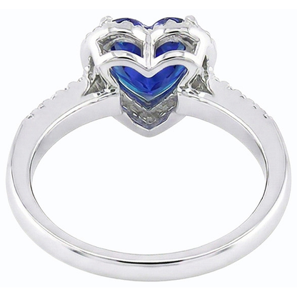Gold Natural Earth Mined Diamond Jewelry Halo Heart Sri Lankan Sapphire Ring 3.50 Carats