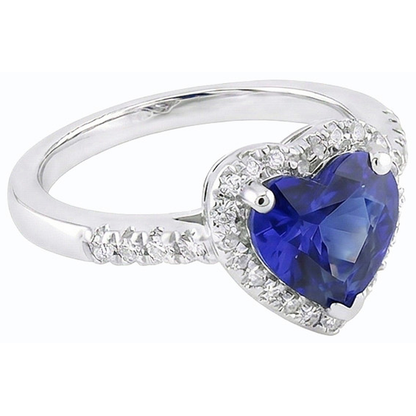 Gold Natural Earth Mined Diamond Jewelry Halo Heart Sri Lankan Sapphire Ring 3.50 Carats