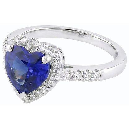 Gold Natural Earth Mined Diamond Jewelry Halo Heart Sri Lankan Sapphire Ring 3.50 Carats