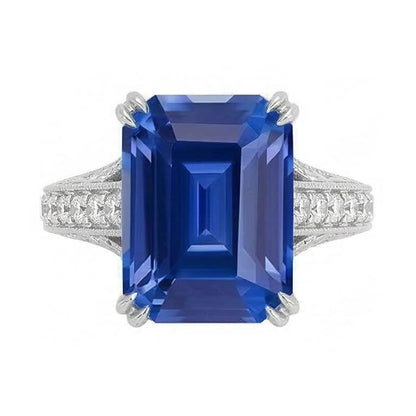 Gold Natural Earth Mined Diamond Jewelry Prong Set Blue Sapphire Ring 5 Carats Milgrain