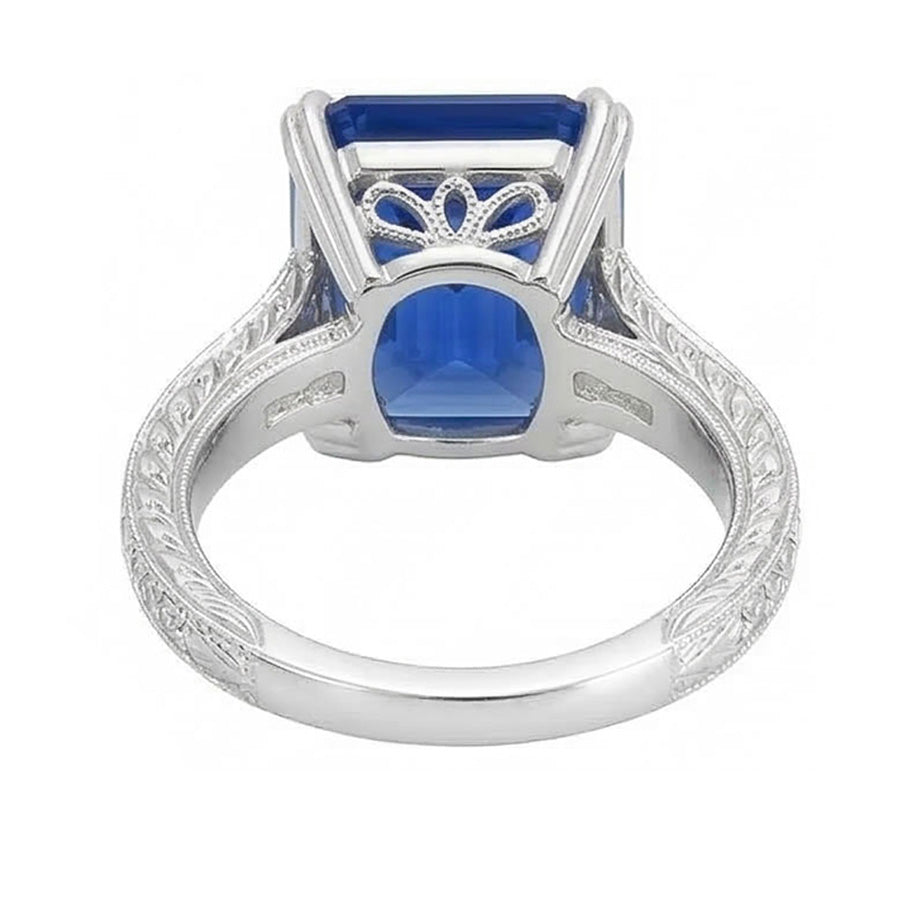 Gold Natural Earth Mined Diamond Jewelry Prong Set Blue Sapphire Ring 5 Carats Milgrain