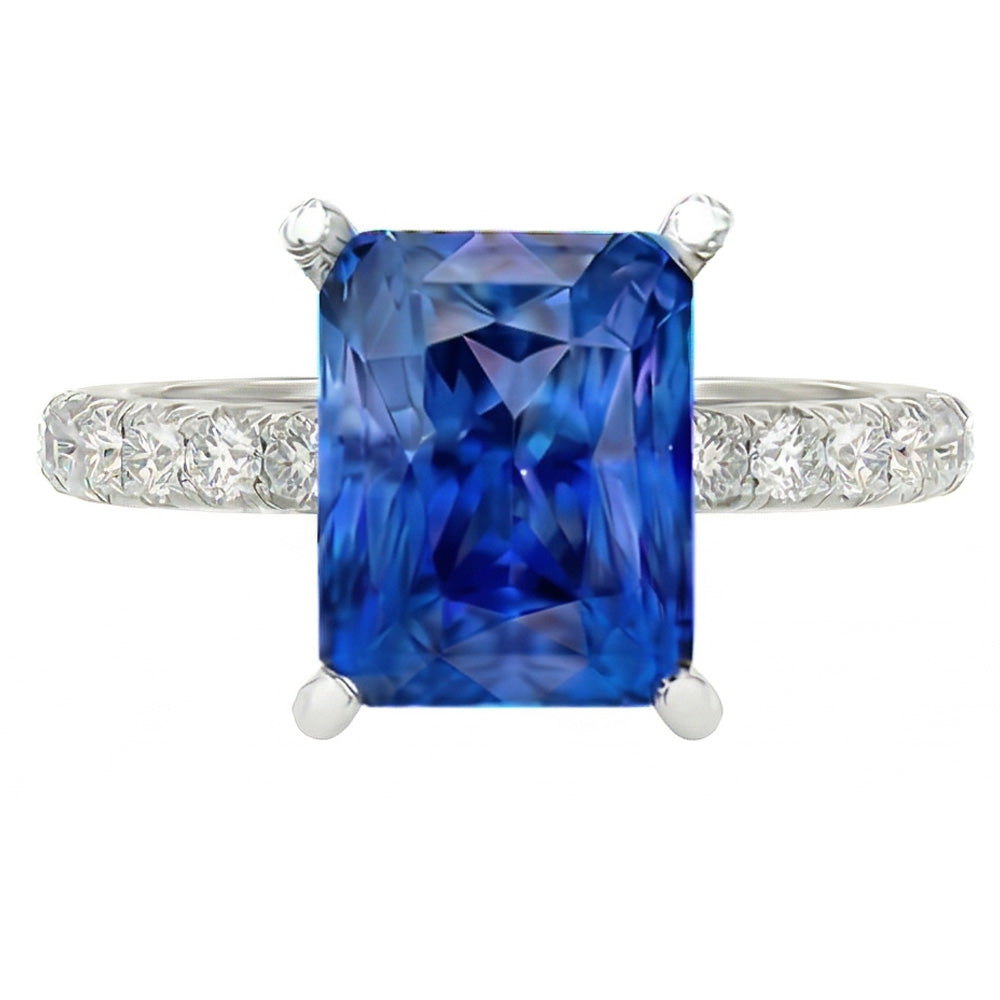 Gold Natural Earth Mined Diamond Ring 3 Carats Prong Set Ceylon Sapphire Gemstone Jewelry