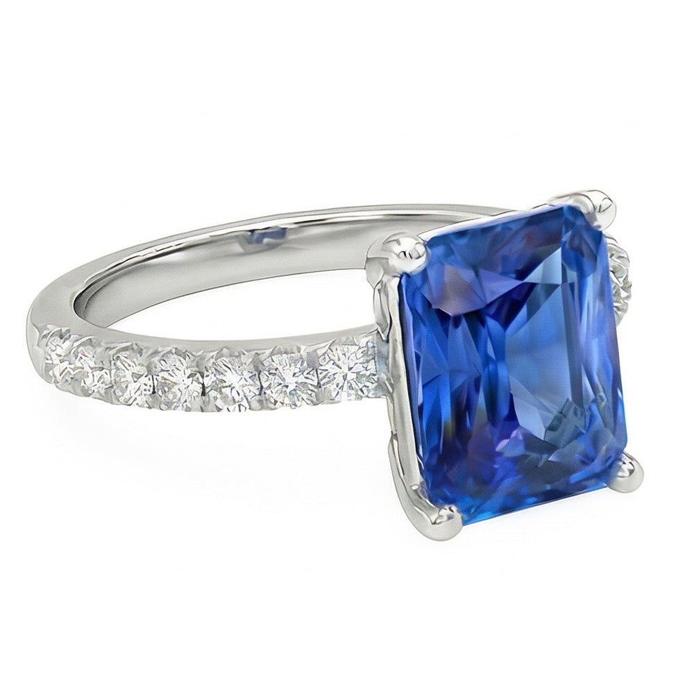 Gold Natural Earth Mined Diamond Ring 3 Carats Prong Set Ceylon Sapphire Gemstone Jewelry
