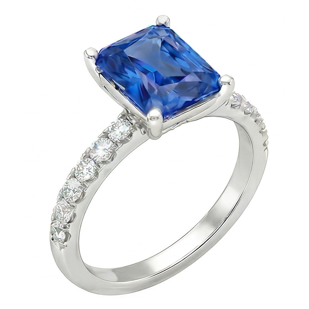 Gold Natural Earth Mined Diamond Ring 3 Carats Prong Set Ceylon Sapphire Gemstone Jewelry