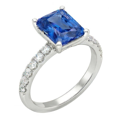 Gold Natural Earth Mined Diamond Ring 3 Carats Prong Set Ceylon Sapphire Gemstone Jewelry