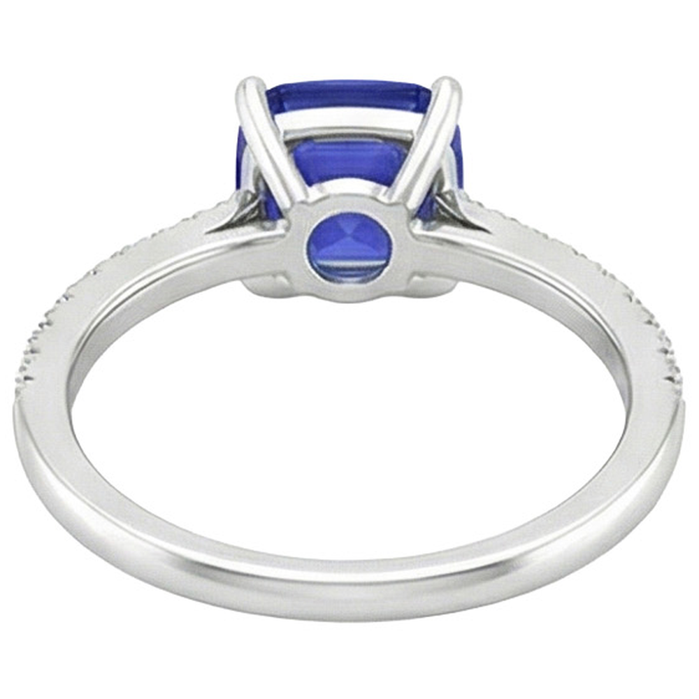 Gold Natural Earth Mined Diamond Ring Cushion Sri Lankan Sapphire With Accents 3 Carats