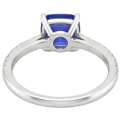 Gold Natural Earth Mined Diamond Ring Cushion Sri Lankan Sapphire With Accents 3 Carats