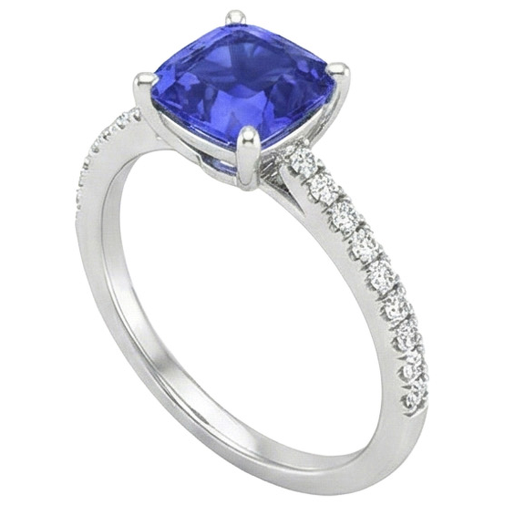 Gold Natural Earth Mined Diamond Ring Cushion Sri Lankan Sapphire With Accents 3 Carats