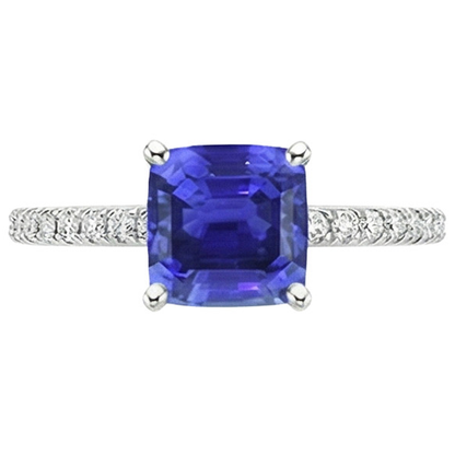 Gold Natural Earth Mined Diamond Ring Cushion Sri Lankan Sapphire With Accents 3 Carats