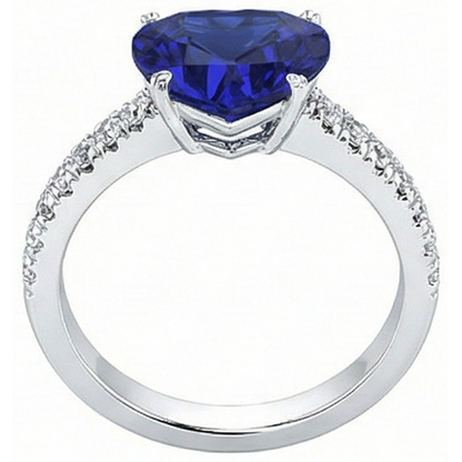 Gold Natural Earth Mined Diamond Ring Heart Shaped Blue Sapphire Gemstone 5 Carats