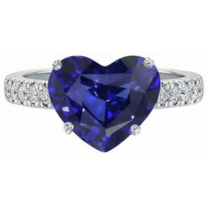 Gold Natural Earth Mined Diamond Ring Heart Shaped Blue Sapphire Gemstone 5 Carats