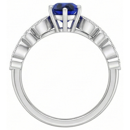 Gold Natural Earth Mined Diamond Ring Pear Antique Style Srilankan Sapphire 2.50 Carats