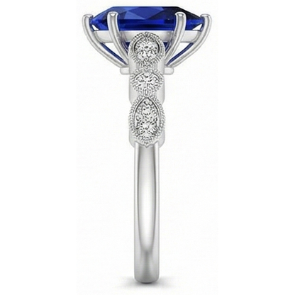 Gold Natural Earth Mined Diamond Ring Pear Antique Style Srilankan Sapphire 2.50 Carats