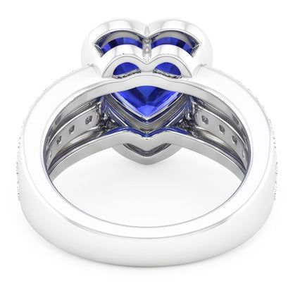Gold Natural Earth Mined Diamond Sapphire Ring With Jacket 4.50 Carats Bezel & Pave Set