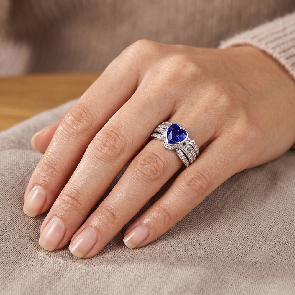 Gold Natural Earth Mined Diamond Sapphire Ring With Jacket 4.50 Carats Bezel & Pave Set