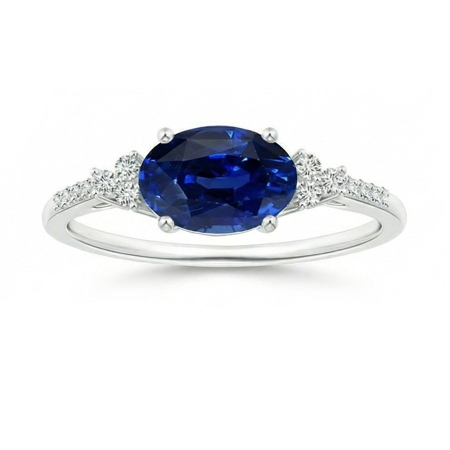 Gold Natural Earth Mined Diamond & Oval Sapphire Gemstone Ring 4 Carats Women's Jewelry