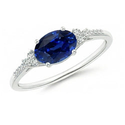 Gold Natural Earth Mined Diamond & Oval Sapphire Gemstone Ring 4 Carats Women's Jewelry