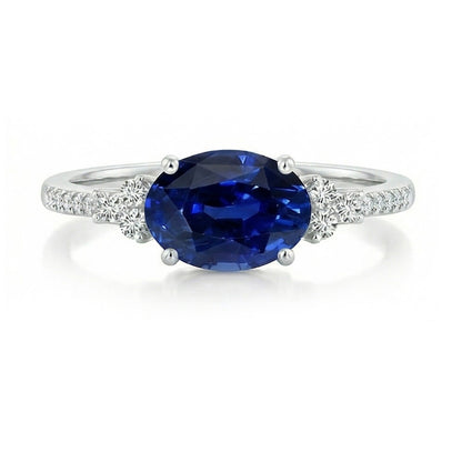 Gold Natural Earth Mined Diamond & Oval Sapphire Gemstone Ring 4 Carats Women's Jewelry