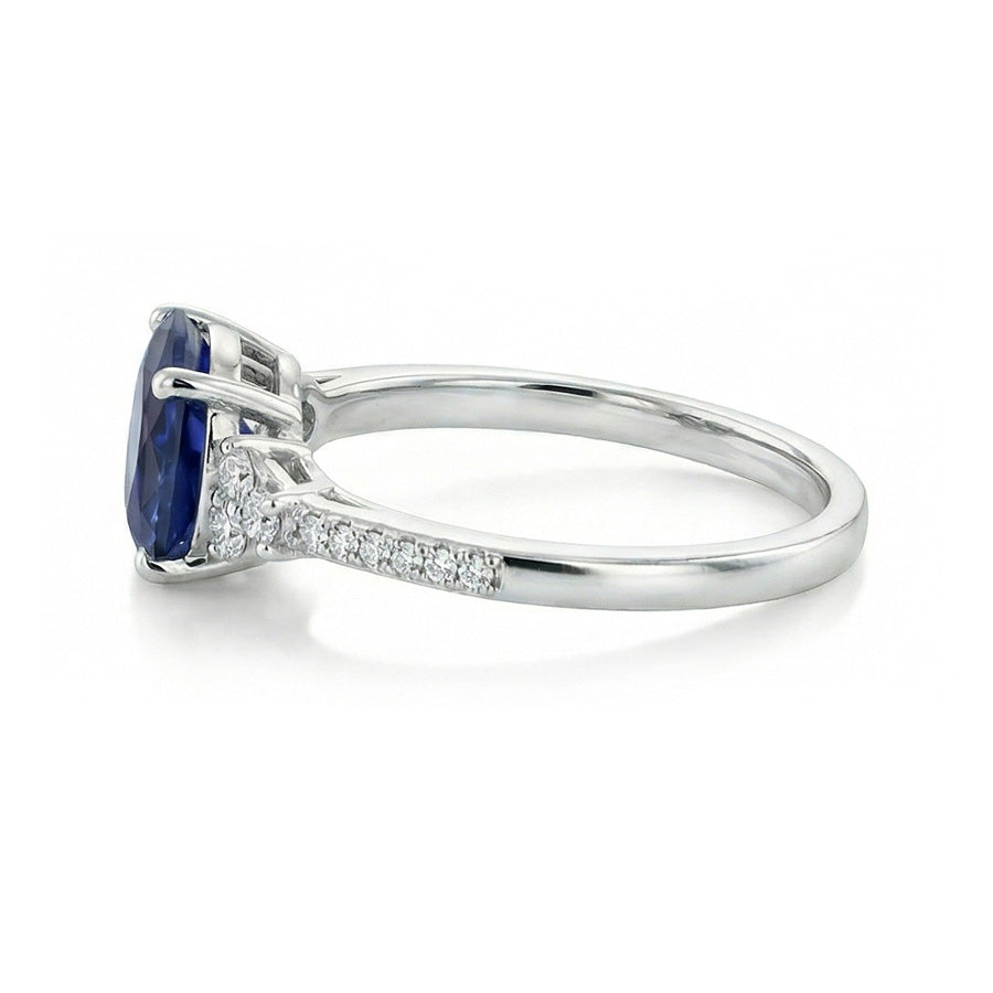 Gold Natural Earth Mined Diamond & Oval Sapphire Gemstone Ring 4 Carats Women's Jewelry