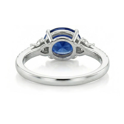Gold Natural Earth Mined Diamond & Oval Sapphire Gemstone Ring 4 Carats Women's Jewelry