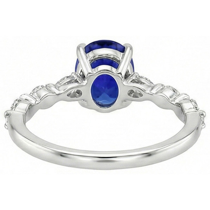 Gold Oval Blue Sapphire Natural Earth Mined Diamond Ring Marquise & Round Cut 6 Carats New