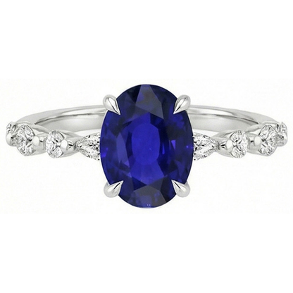 Gold Oval Blue Sapphire Natural Earth Mined Diamond Ring Marquise & Round Cut 6 Carats New
