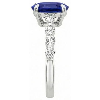Gold Oval Blue Sapphire Natural Earth Mined Diamond Ring Marquise & Round Cut 6 Carats New