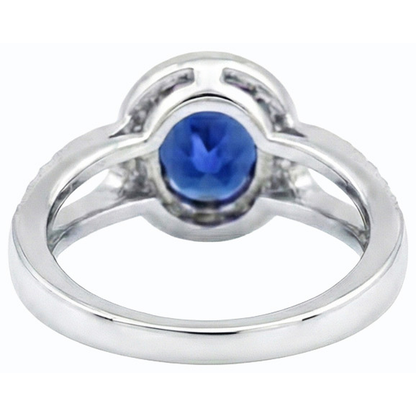 Gold Oval Halo Ring SriLanka Sapphire Split Shank & Natural Earth Mined Diamonds 4 Carats
