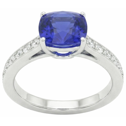 Gold Solitaire Blue Sapphire Ring With Round Natural Earth Mined Diamond Accents 6 Carats