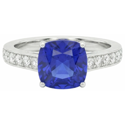 Gold Solitaire Blue Sapphire Ring With Round Natural Earth Mined Diamond Accents 6 Carats