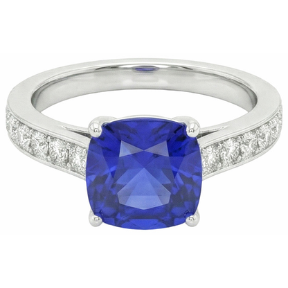 Gold Solitaire Blue Sapphire Ring With Round Natural Earth Mined Diamond Accents 6 Carats