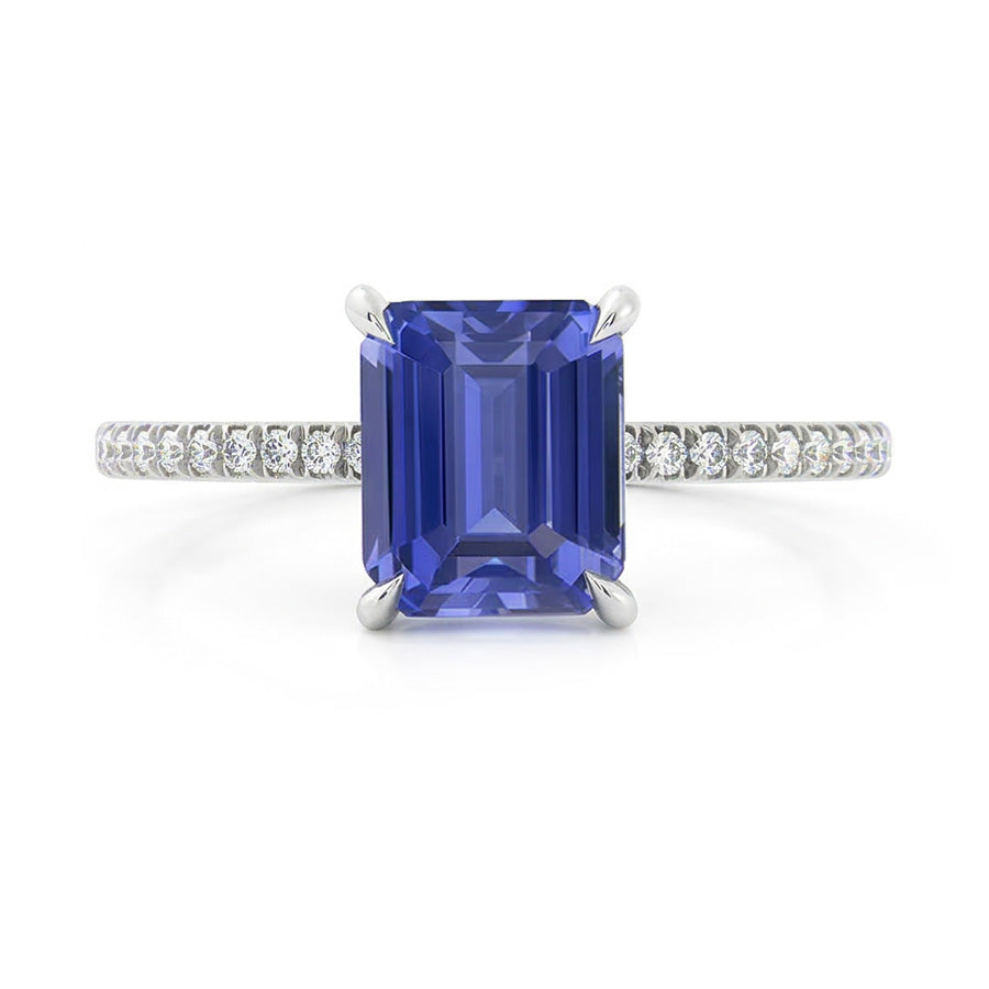 Gold Solitaire Emerald Sapphire Ring With Accents Natural Earth Mined Diamonds 3.50 Carats